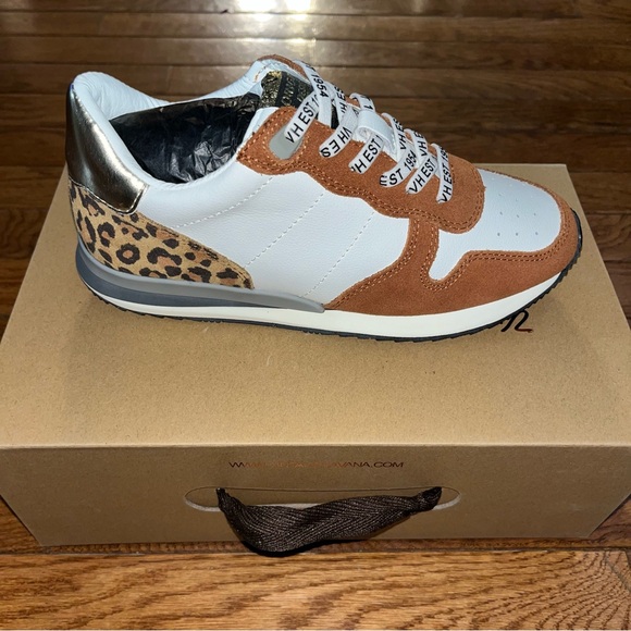Vintage Havana Leather Valery Rust & Leopard Detail Run Sneakers Women's Size 6 - Picture 3 of 13